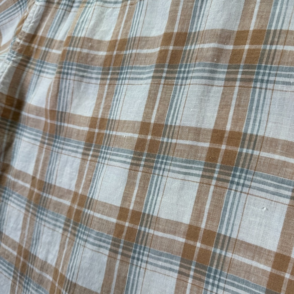 Pendleton Malone Button Up Shirt Mens Small Beige Plaid Linen Double Flap Pocket - Picture 4 of 10